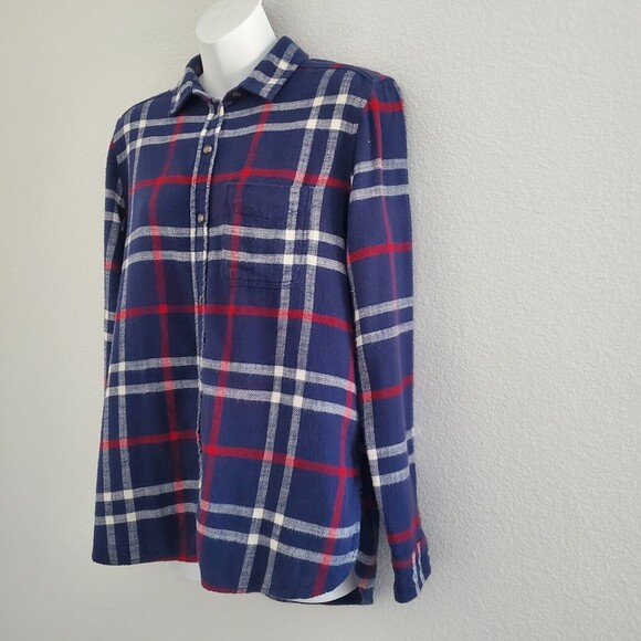 American Eagle Shirt Small Blue Plaid Flannel Boyfriend Fit Relaxed Soft Casual - Picture 6 of 10